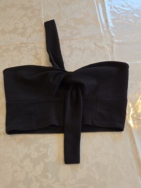 Boohoo Black Strapless Tie Bow Front Bandeau Cropped Top Size 4